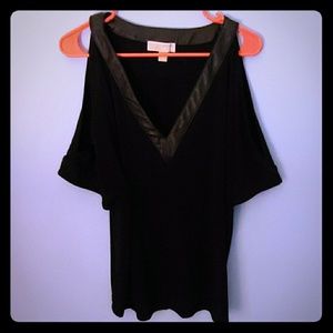 Michael Kors cold shoulder top with leather trim